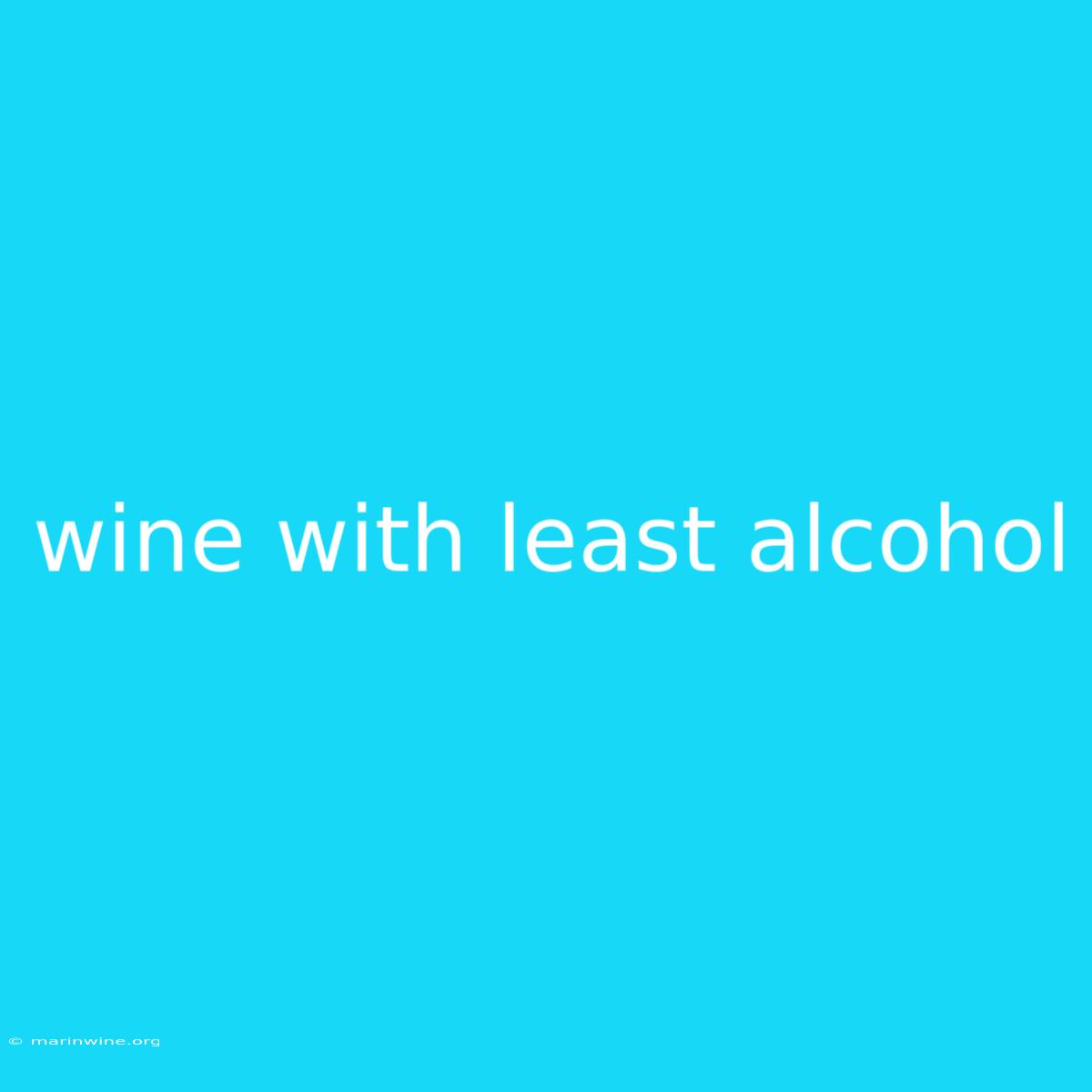 Wine With Least Alcohol