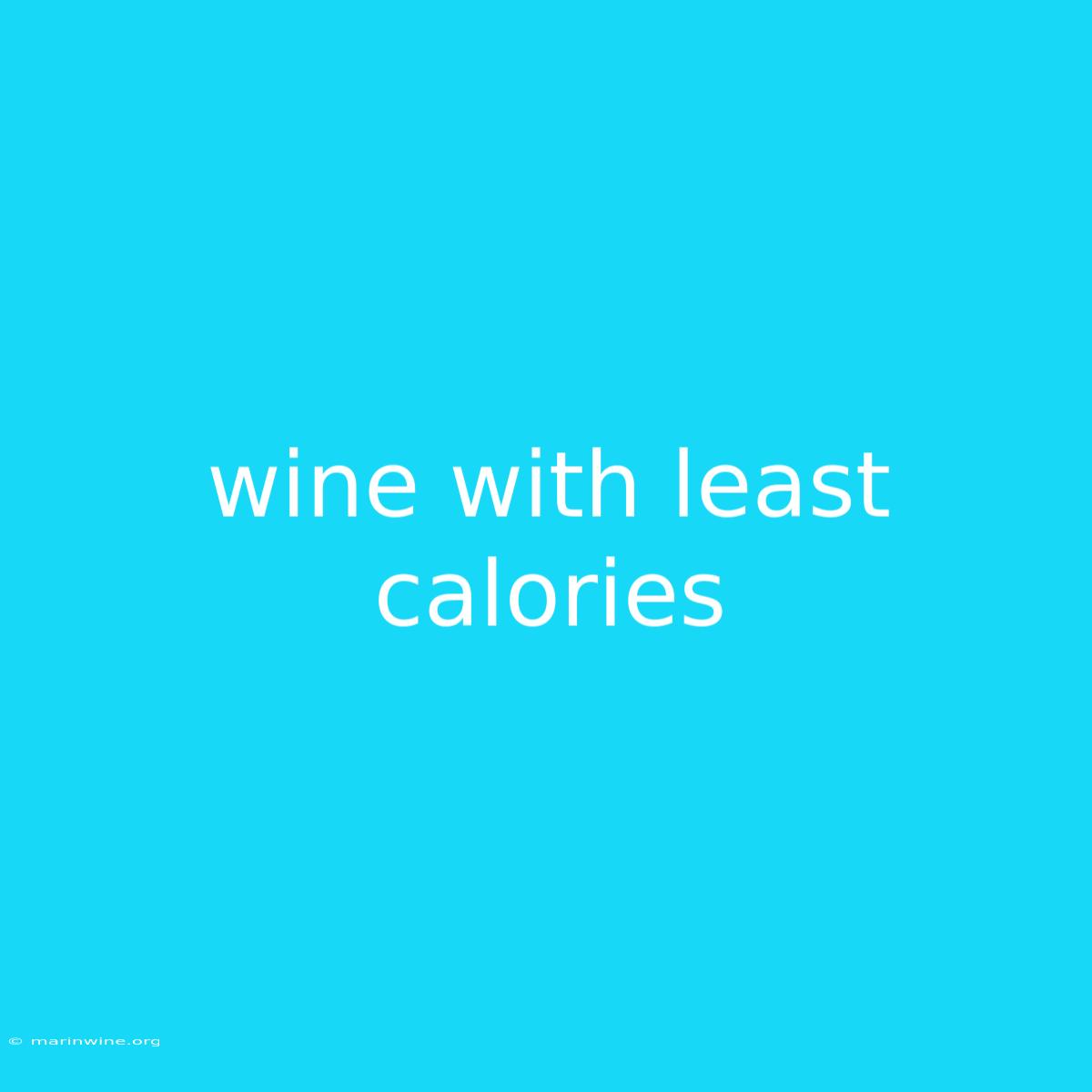 Wine With Least Calories