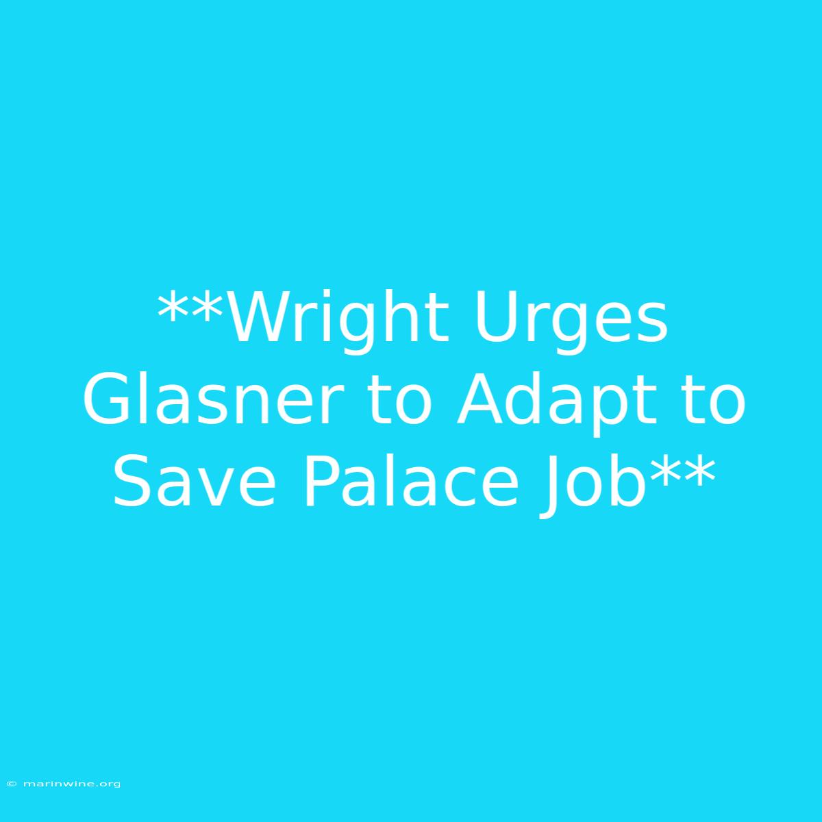 **Wright Urges Glasner To Adapt To Save Palace Job**