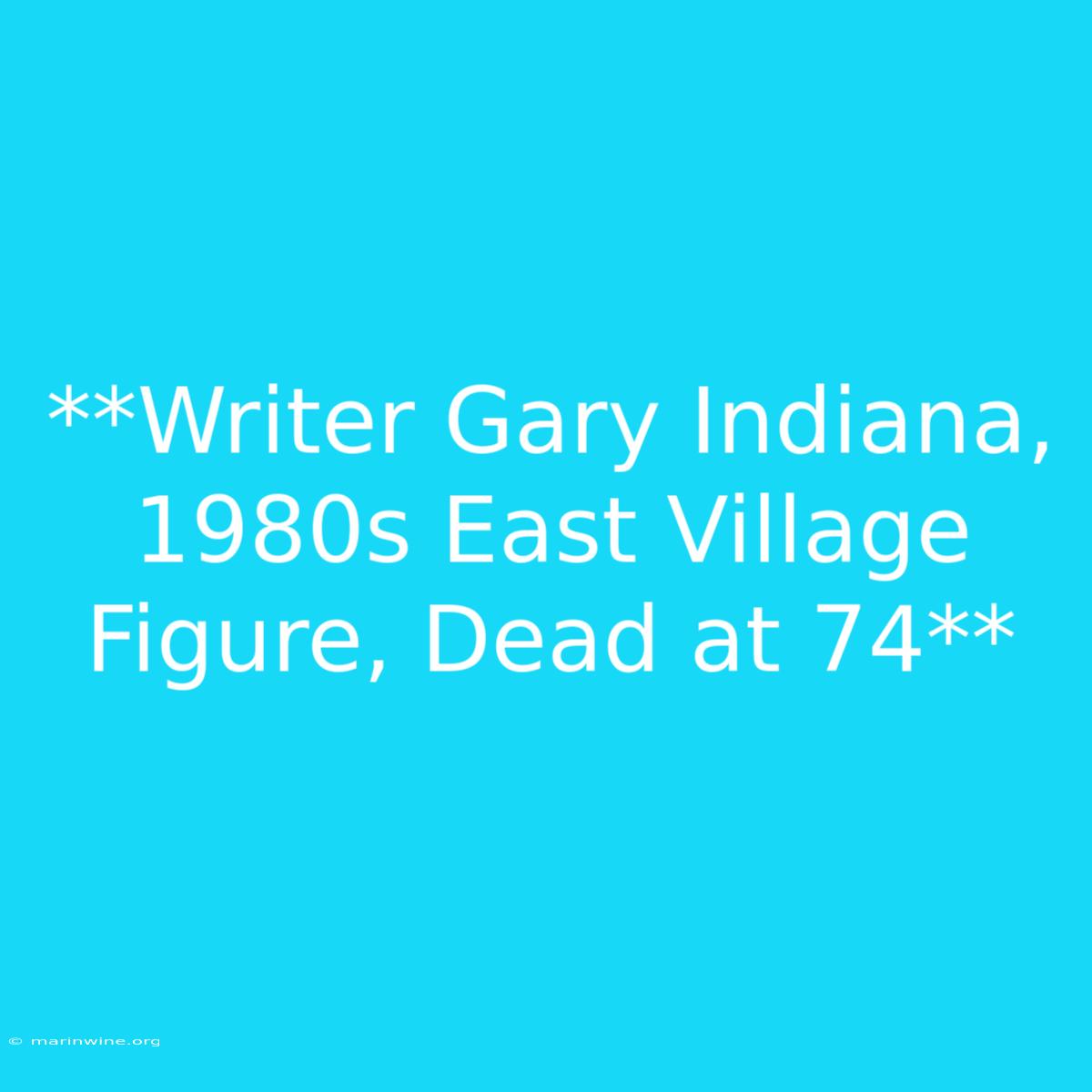 **Writer Gary Indiana, 1980s East Village Figure, Dead At 74**