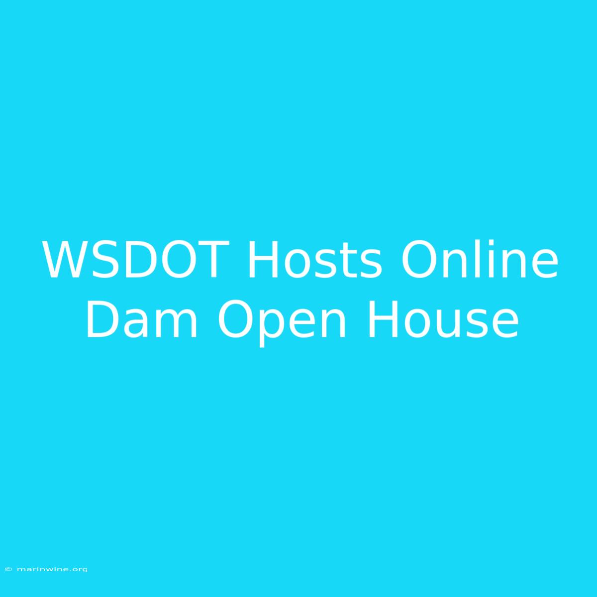 WSDOT Hosts Online Dam Open House